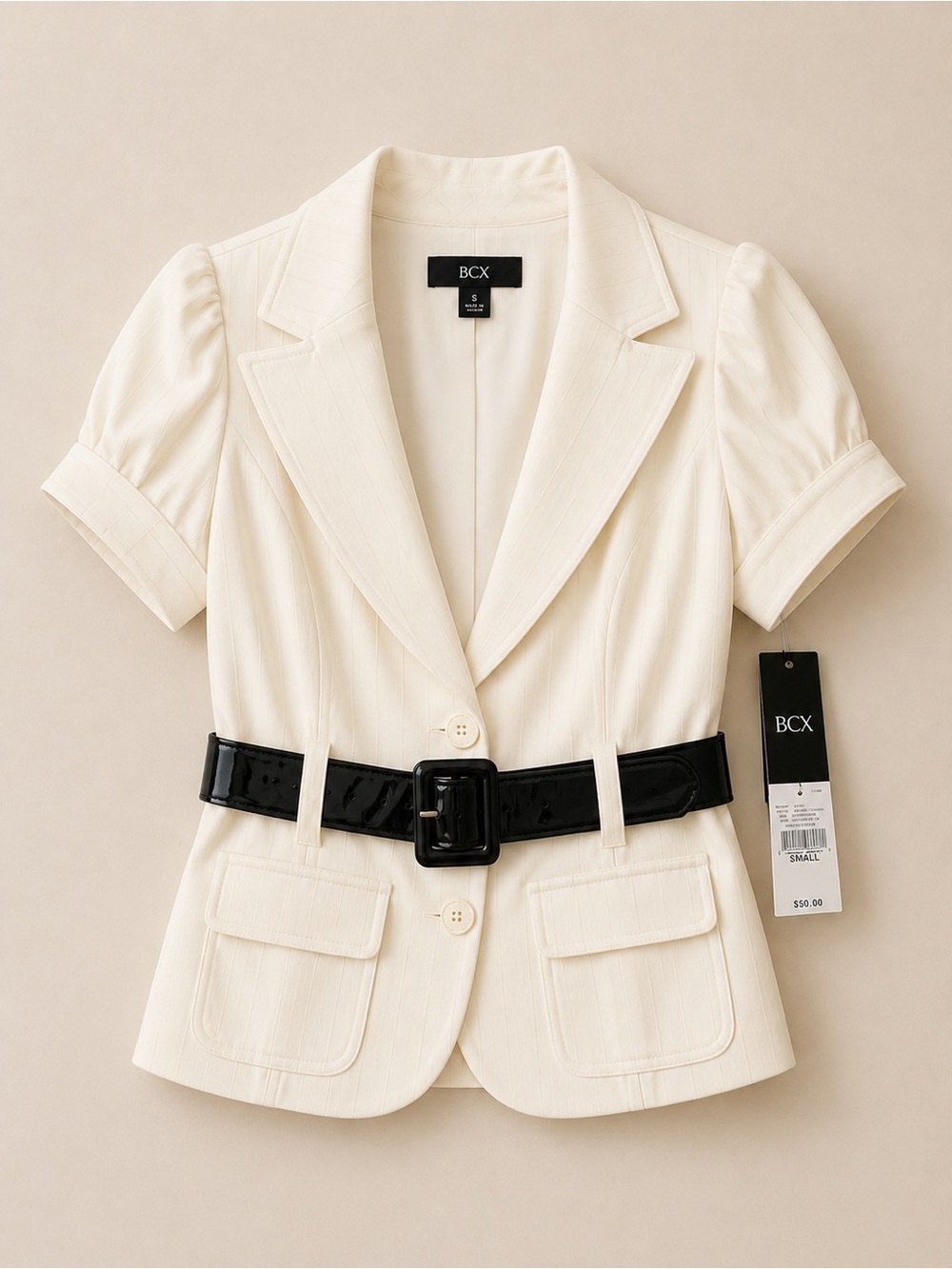 NWT BCX Ivory/cream Belted Short Sleeve Blazer Size S